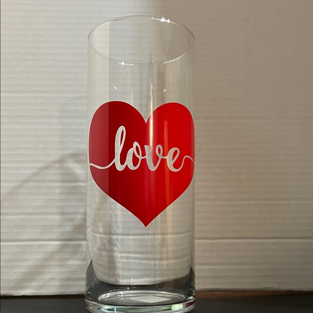 New Cristar “Love” Glass Cylinder Vase – 8.5” Romantic Home Décor